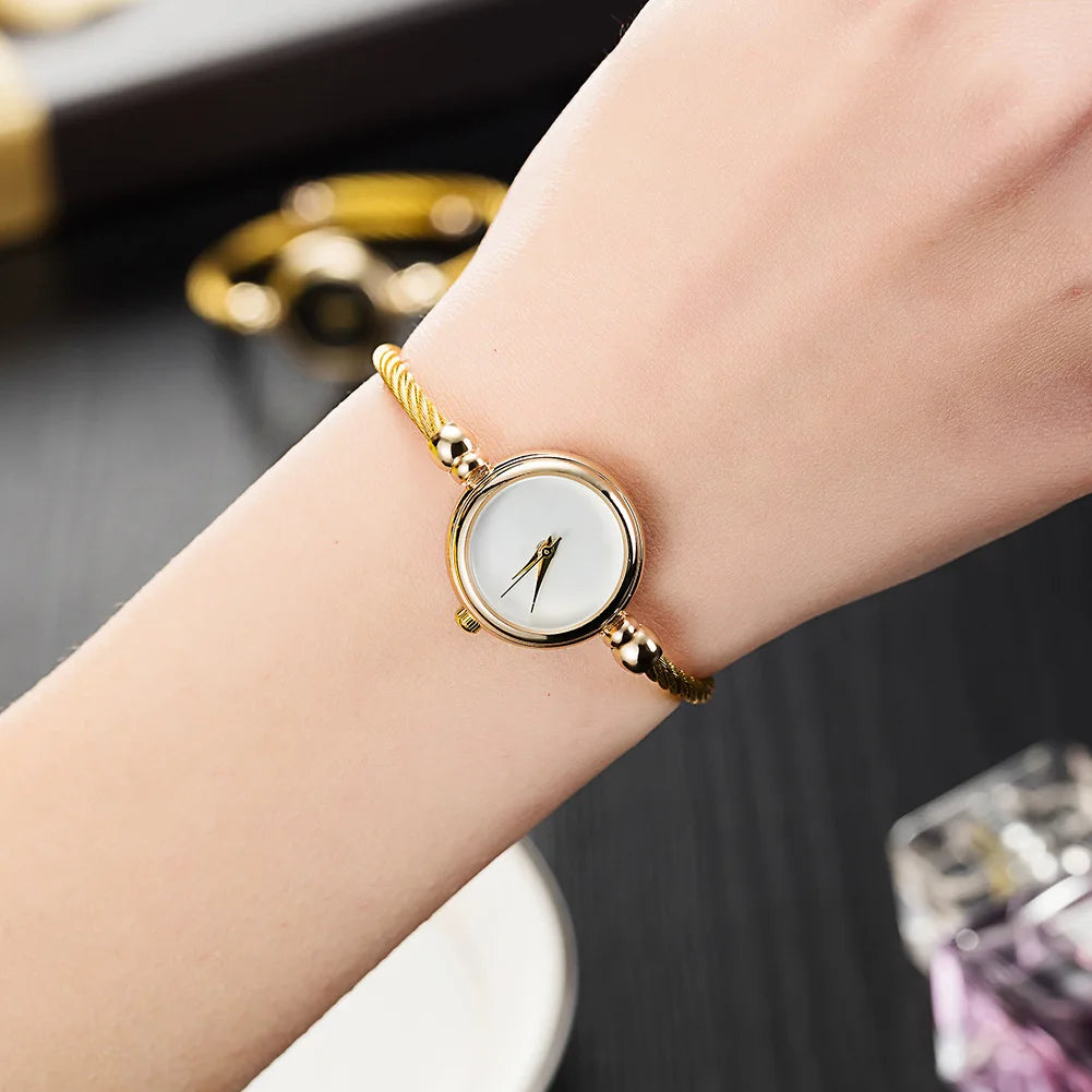 Montre Femme MAYZHISU Rétro Quartz Or – Bracelet Bangle Chaîne Acier Luxe Minimaliste