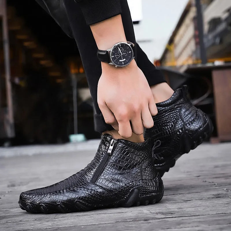 Boots Cuir Véritable Plush Moto Punk Homme – Plateforme Neige Outdoor Travail Printemps