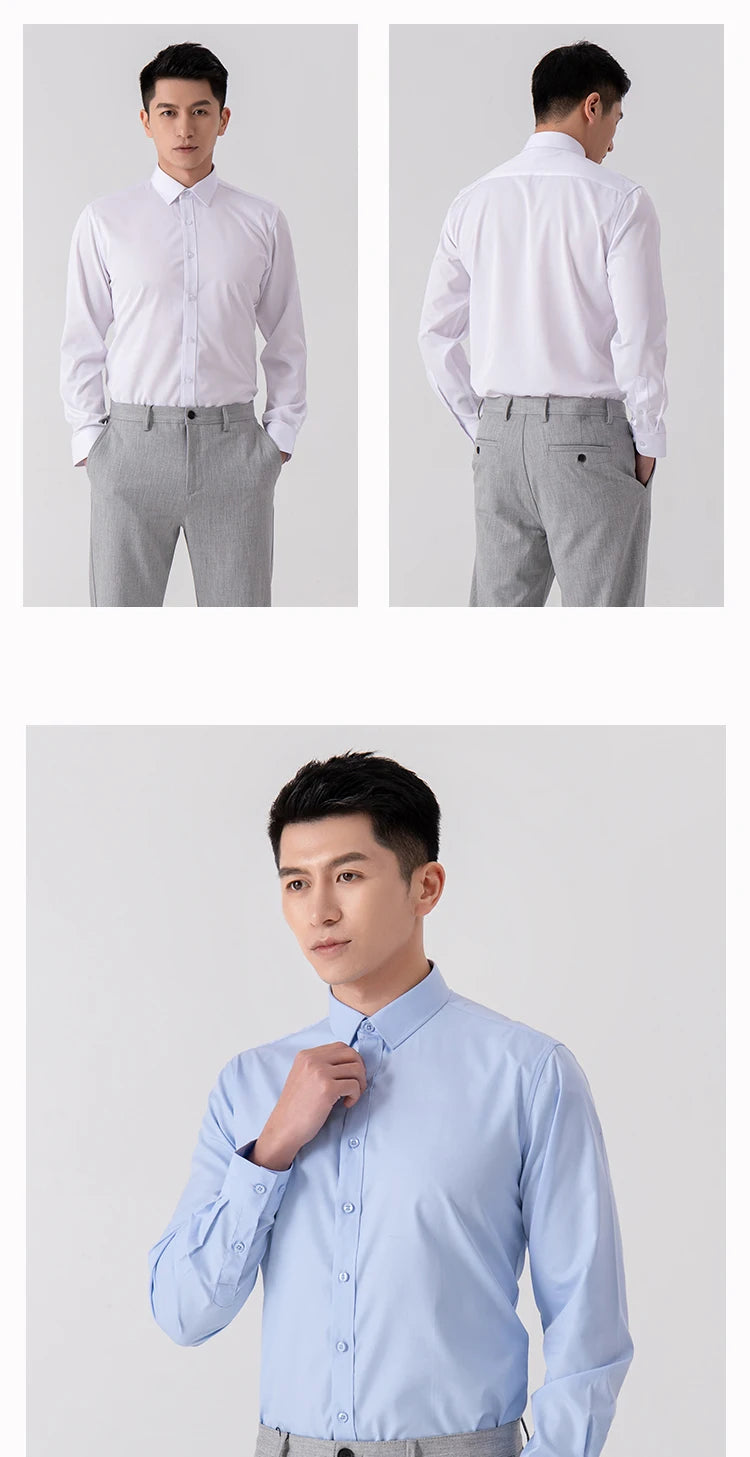 Chemise Homme Slim Fit Couleur Unie – Business Casual Classique Manches Longues Légère | Mode Homme Premium