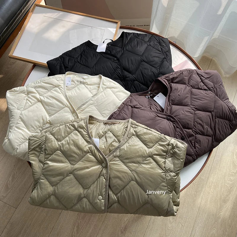 Ultraleichte Kragenlose Daunenjacke 90% Entendaunen Damen - Freizeit-Mantel Herbst Winter | Janveny