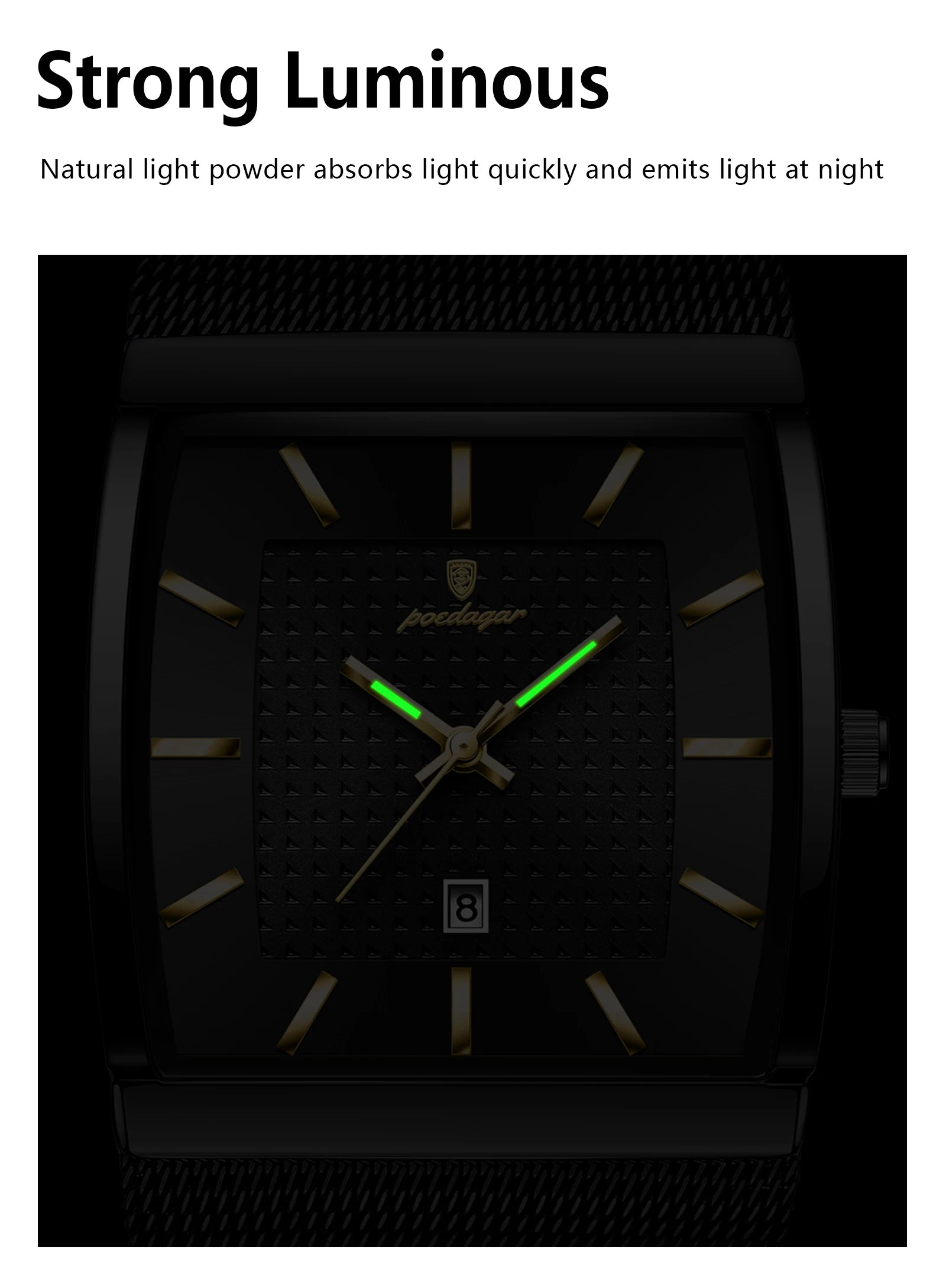 Montre Homme Luxe POEDAGAR Maille Acier Inoxydable Lumineux Date Quartz – Étanche Élégante