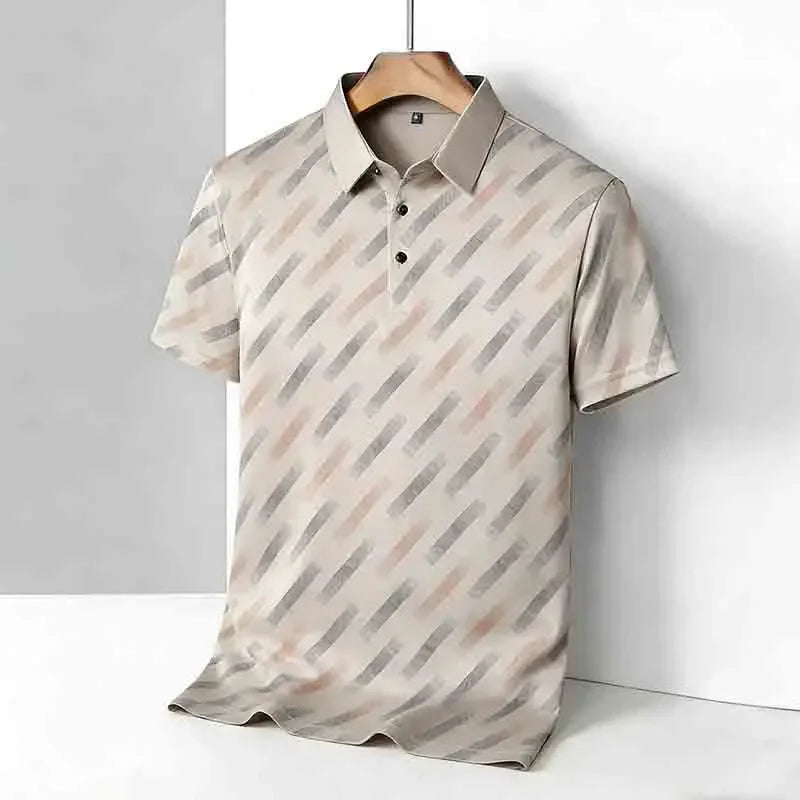 Polo für Herren, modisch, kurze Ärmel, Reverskragen, diagonale Streifen, bedruckt, lässig, Business, Golf, trendig, elegant – Premium Polo gestreift | Herrenmode Business Premium