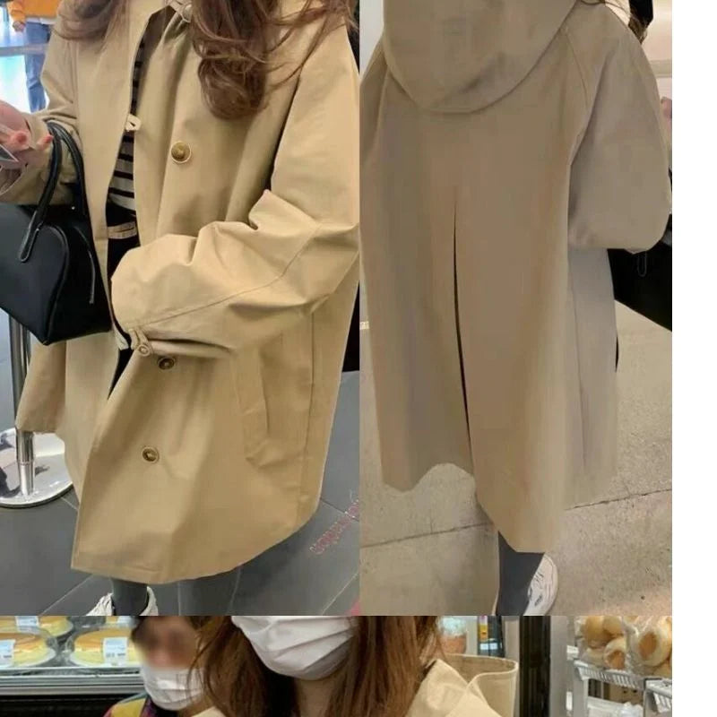 Coupe-Vent Femme À Capuche Loose Doublé Manches Longues – Veste Trench Casual Chic Printemps Automne | Mode Tendance