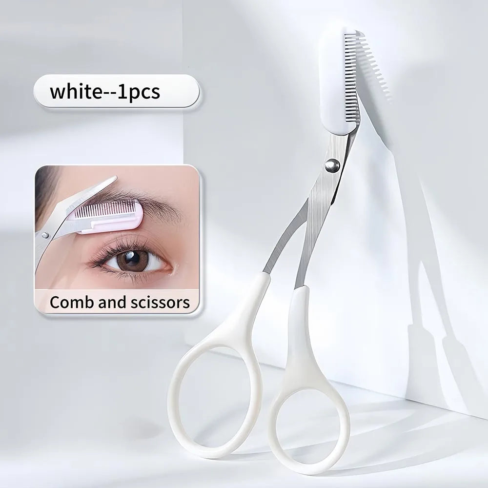 Ciseaux Sourcils Inox avec Peigne Intégré – Taille Précise & Sourcils Parfaits | Rose, Blanc & Noir | Outil Beauté Grooming
