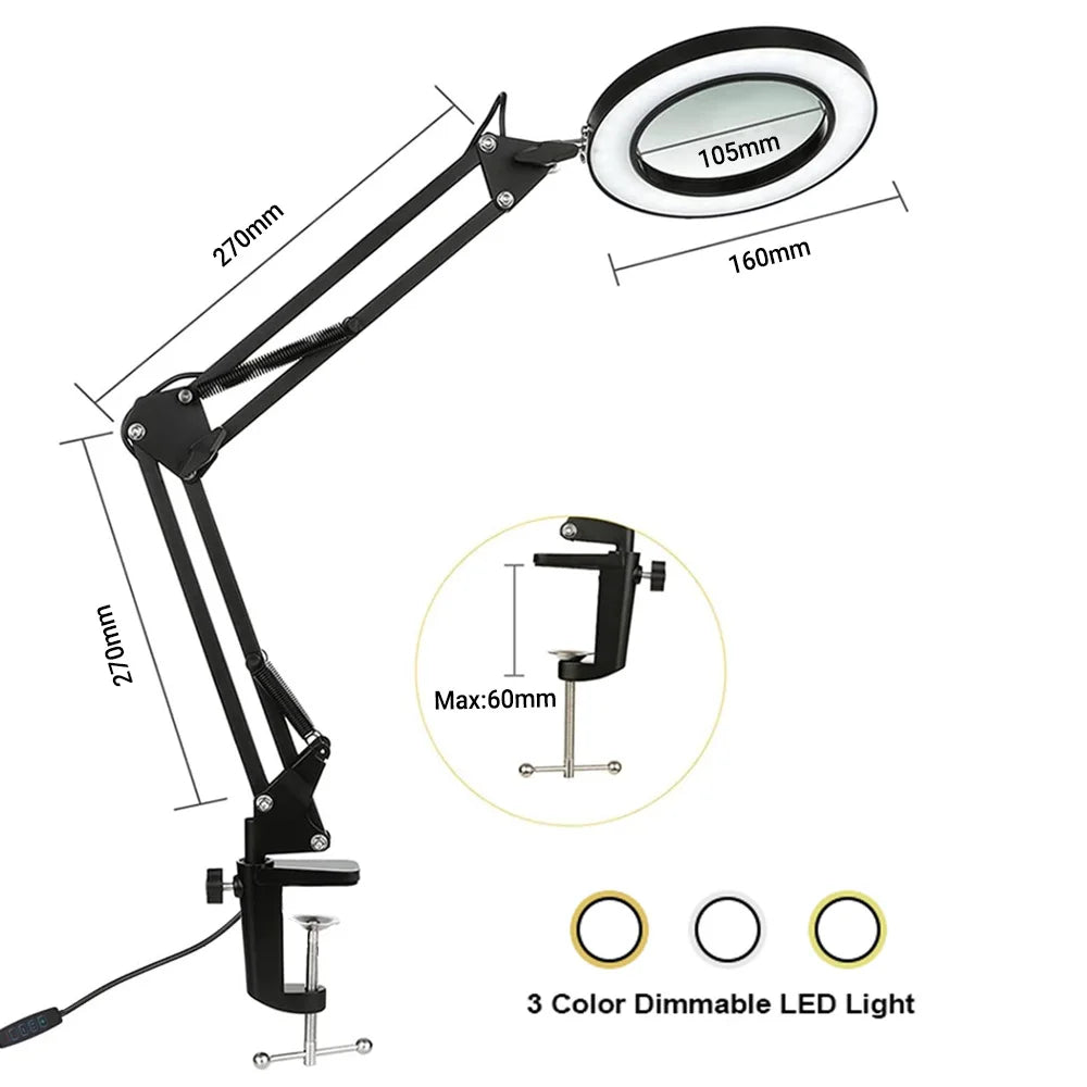 Professionelle LED-Lupenleuchte 72 LEDs – 3 Farben, 8X/10X Vergrößerung, USB | Präzisionsreparatur & Schönheitspflege