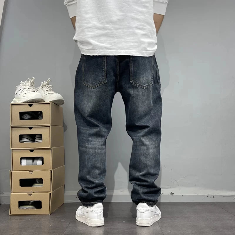 Gerade geschnittene Jeans Patchwork Streetwear 2025 – Japanische Skater-Passform mit mehreren Taschen in großen Größen