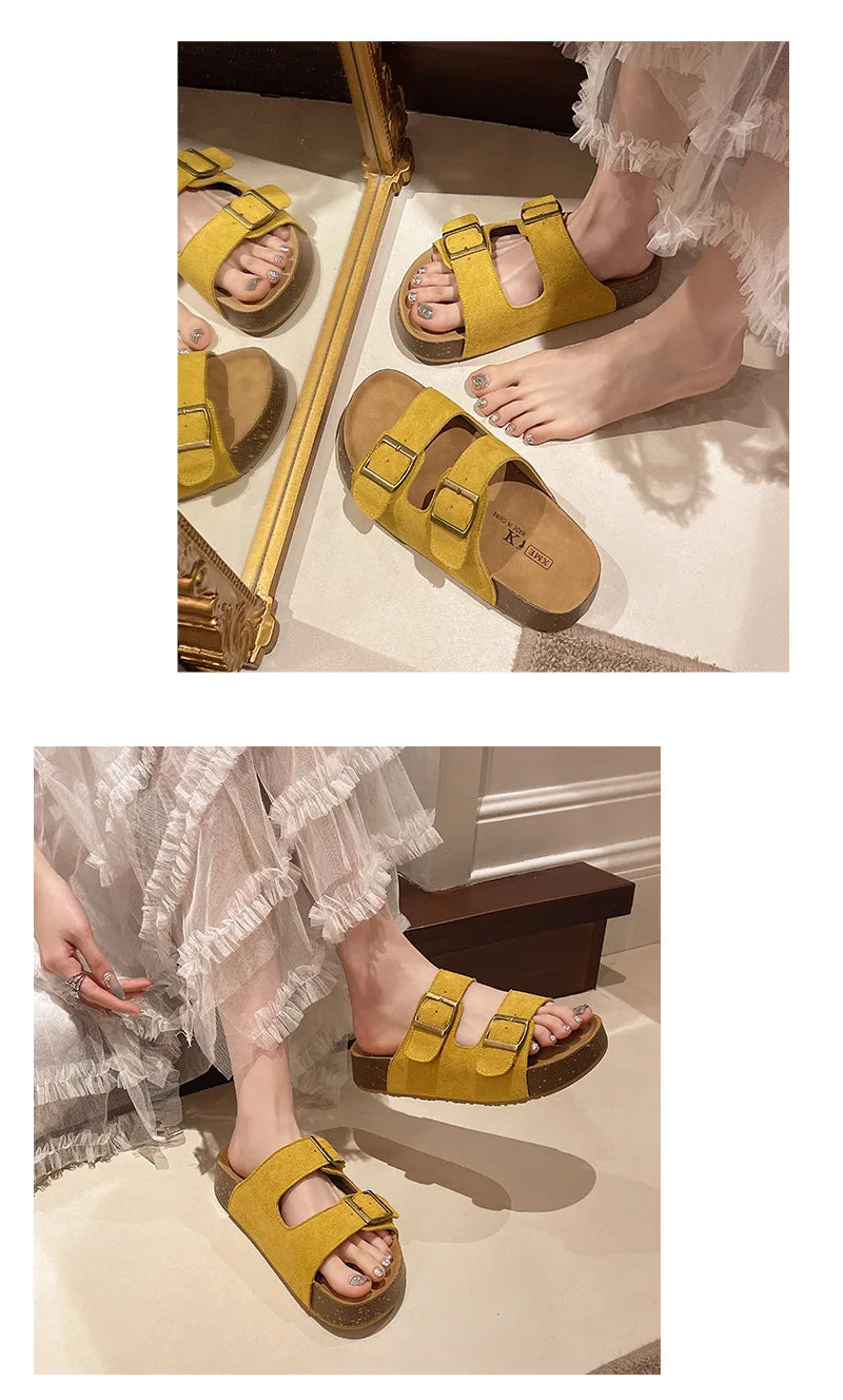Sandales Romaines Plateforme Smile Belt-buckle Femme – Semelle Douce Slip-on Flat Été