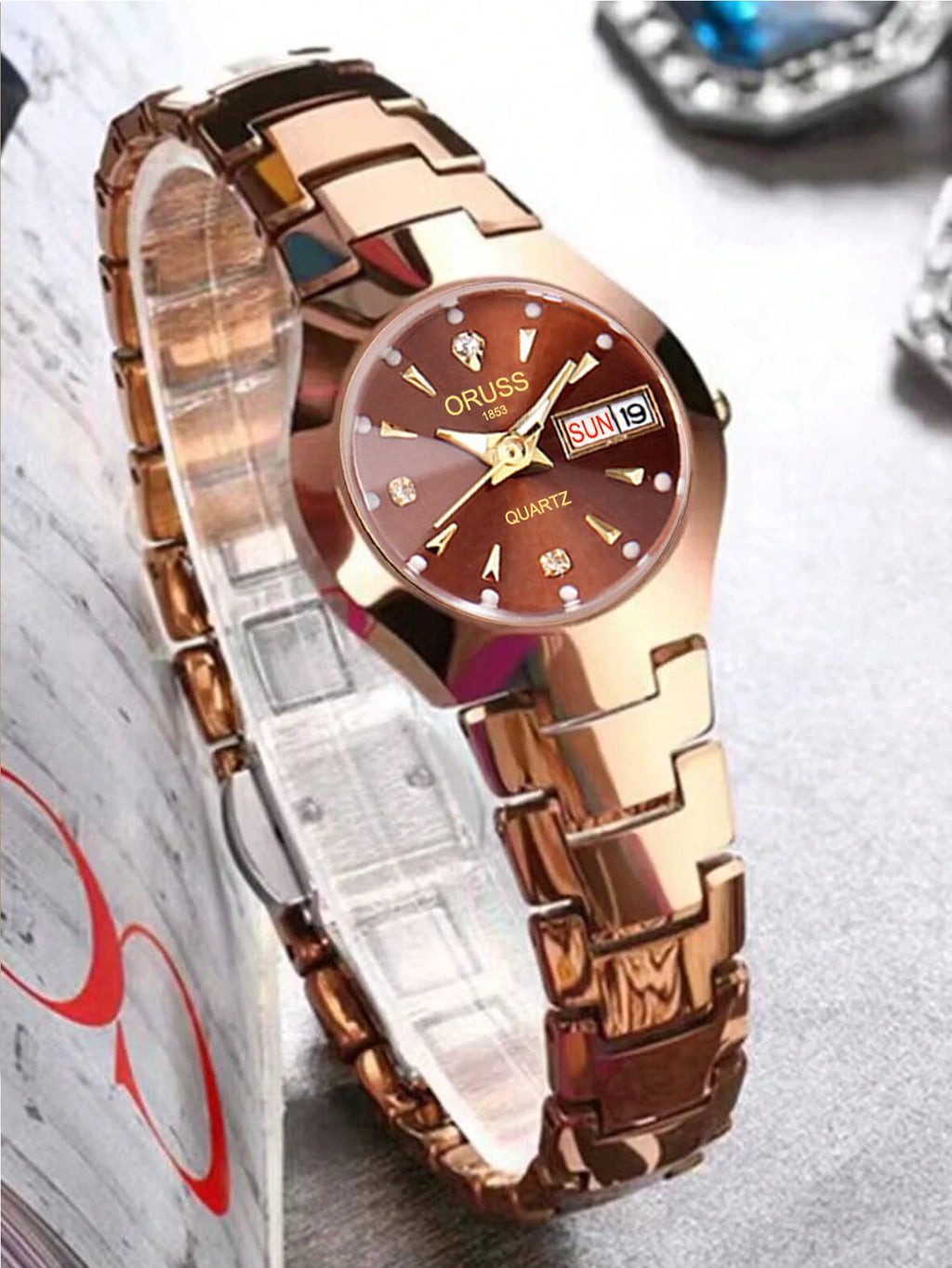 ORUSS Damen Armbanduhr Business Casual Luxus Edelstahl Quarz Datum Tag Wasserdicht 30M – Elegant Fashion