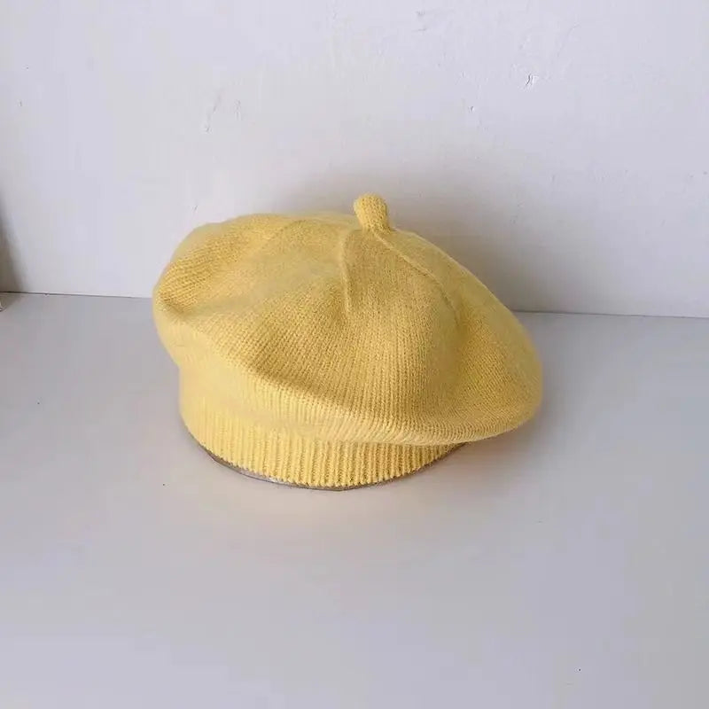 Béret Tricoté Enfant Couleur Unie – Bonnet Peintre Chaud Automne Hiver Fille Garçon Tendance