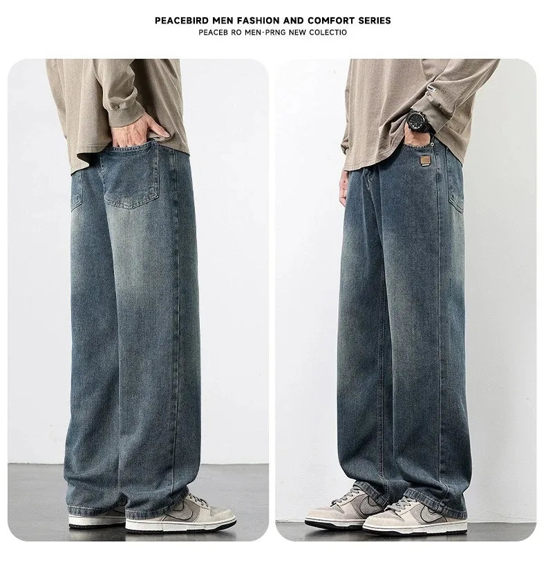 Jean Homme Droit Baggy Large Jambe Retro Américain Streetwear Korean Fashion Loose Denim Casual Printemps Automne Tendance – Jean Premium Wide Leg Urban | Mode Homme Streetwear Premium