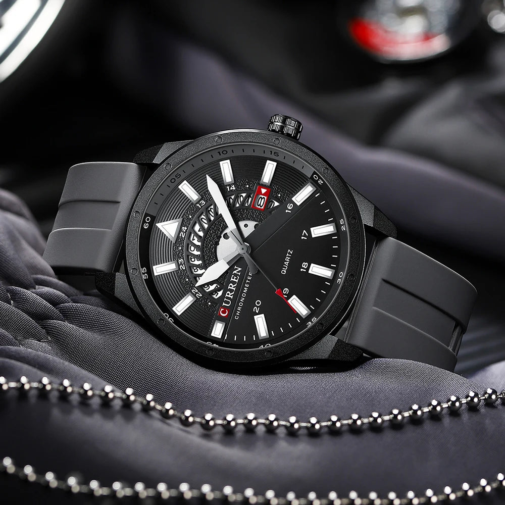 Montre Homme CURREN 8421 Quartz Fashion Calendrier Étanche Bracelet Silicone Sport Casual Business Élégante | Montre CURREN 8421 Quartz Sport Premium