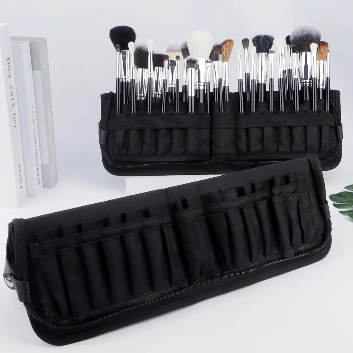 Pochette Pinceaux Maquillage 14/23/29 Trous – Organisateur Oxford Noir Waterproof | Trousse Pinceaux Portable Professionnel