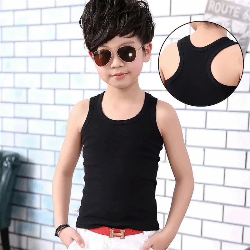 Débardeur Enfant Coton Couleur Unie – T-Shirt Sans Manches Sport Été Garçon Fille Casual