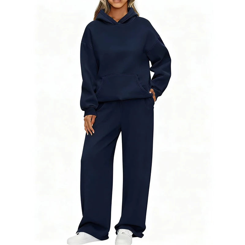 Ensemble 2 Pièces Femme Sweat à Capuche + Pantalon Large Casual Ample Confortable – Jogging Sport | Automne Hiver