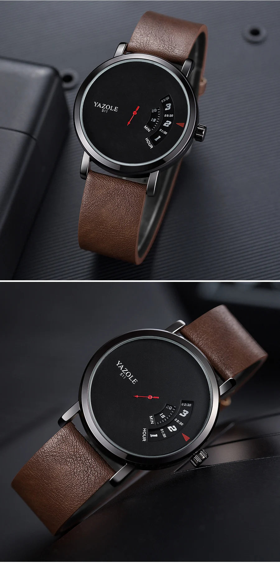 Montre Homme YAZOLE Quartz Bracelet PU Casual Unique – Étanche Fashion Tendance 2025