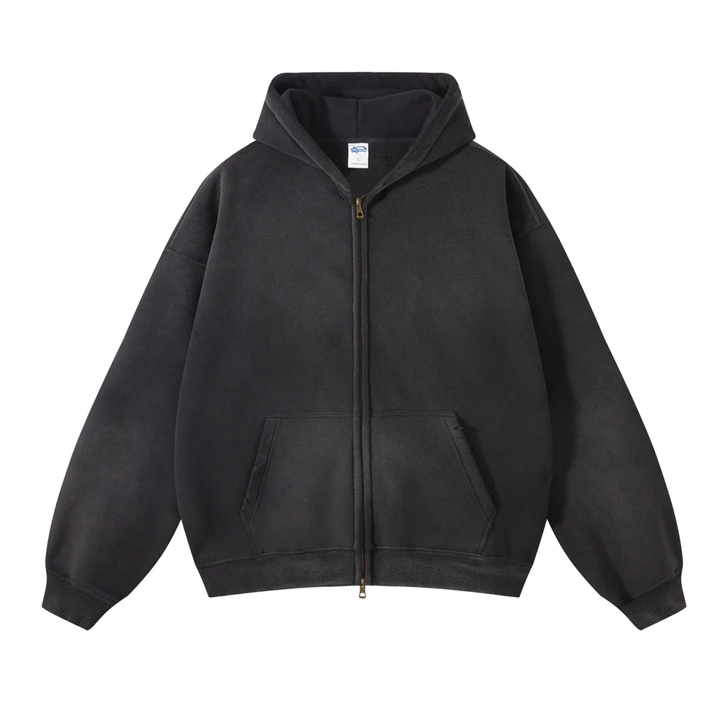 Hoodie Homme Oversize Zip Tie Dye Dégradé – Sweat Cardigan Peluche Loose Grande Taille Hiver | Mode Homme Premium