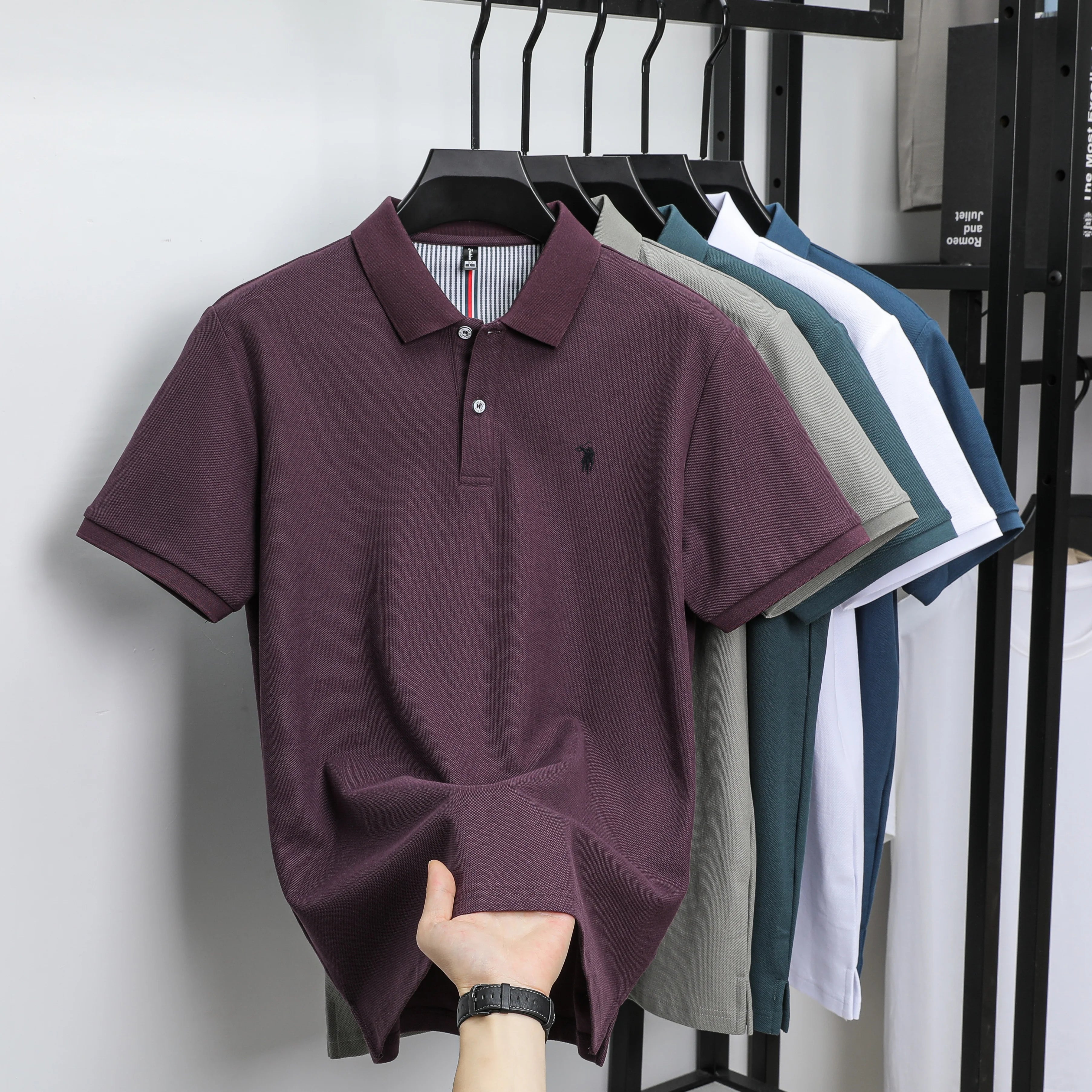 Polo Homme 100% Coton Pur Broderie 3D Manches Courtes Été Fashion Confortable Élégant | Polo Coton Broderie 3D Premium