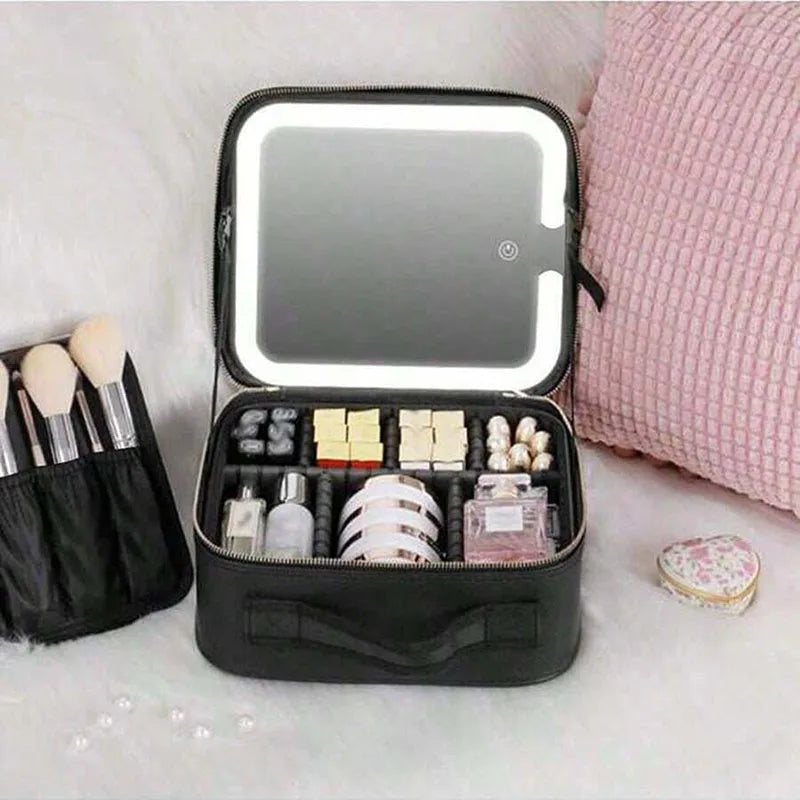 Vanity Case de Voyage LED 3 Couleurs avec Miroir – Trousse Maquillage Lumineuse & Intelligente | Femme