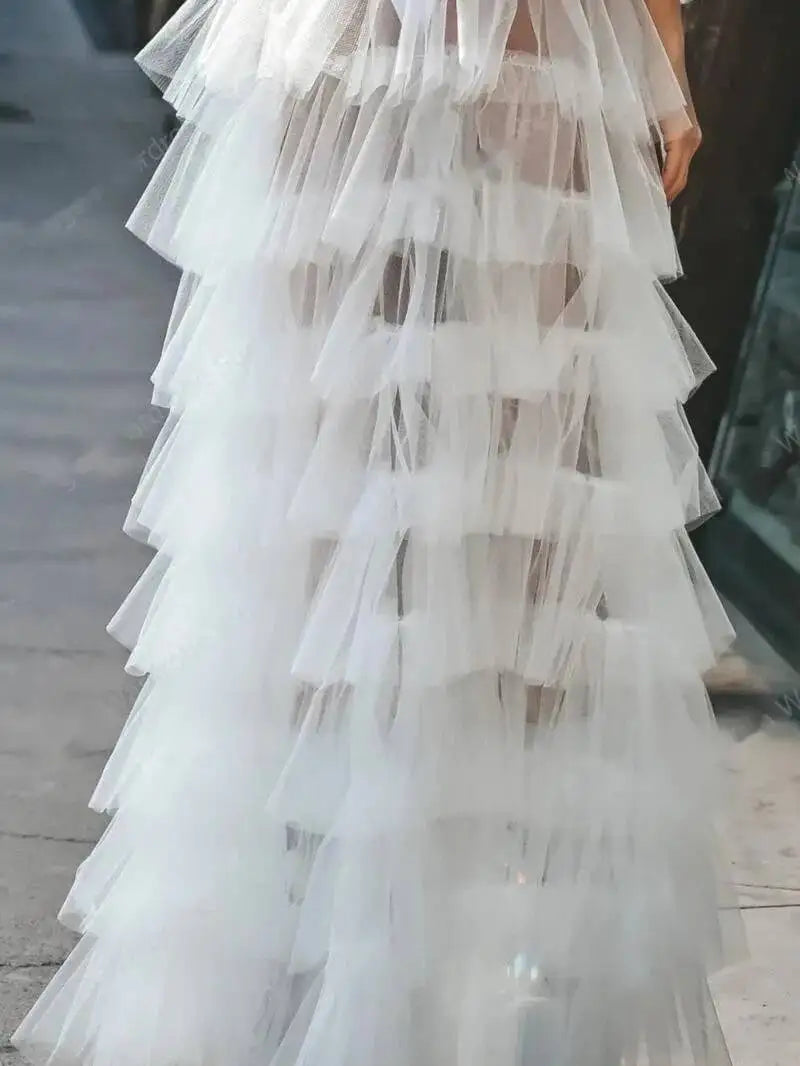 Jupe Longue Tulle Blanc À Volants Femme – Mesh Transparent Détachable | Maxi Plage Mariée Été