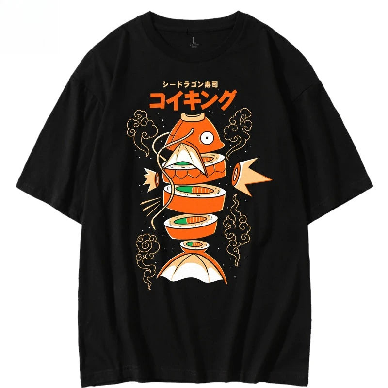T-Shirt Pokémon Magikarp Sushi Style Japonais – 100% Coton Loose Unisexe | Été Kawaii
