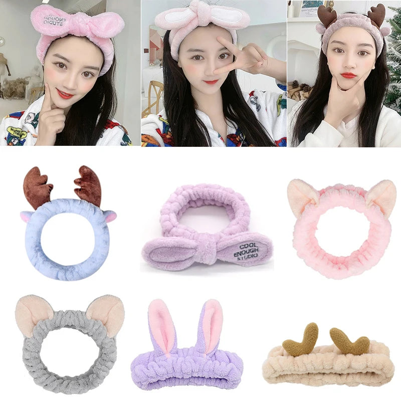Bandeau Maquillage Oreilles de Lapin Coral Fleece – Élastique Doux | Soin Visage & Coiffure Fille
