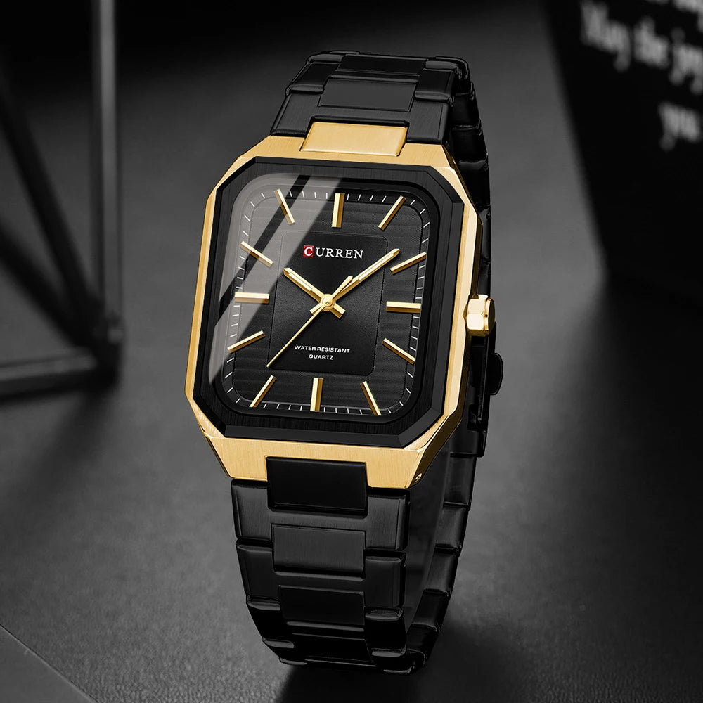 Montre Homme CURREN Vintage Rectangle Acier Inoxydable Quartz Lumineux Étanche – Style Rétro Chic