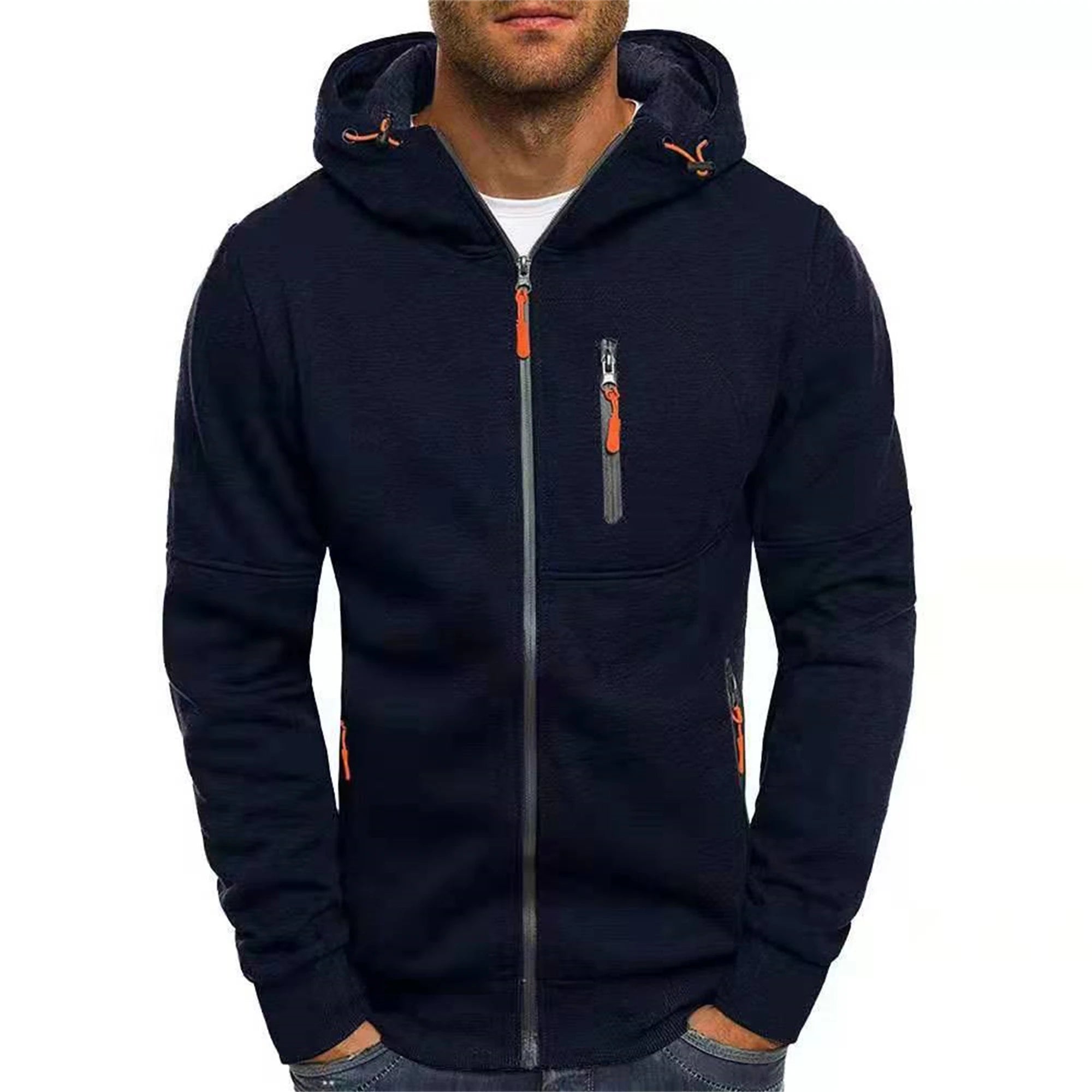 Herren-Kapuzenjacke mit Reißverschluss, einfarbig – Bequeme Sport-Freizeitjacke mit langen Ärmeln für Frühling und Herbst | Premium Herrenmode