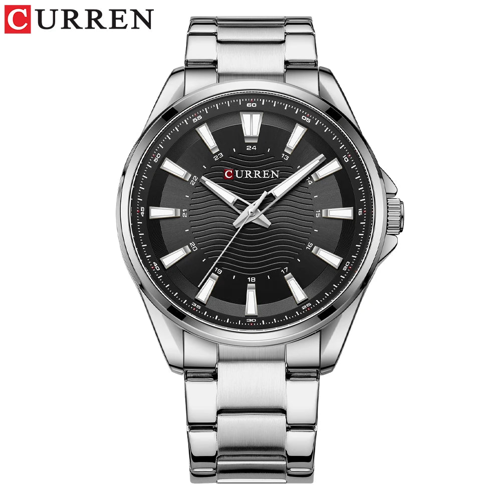 Montre Homme CURREN Business Casual Quartz 44mm – Acier Noir Lumineux Étanche Fashion
