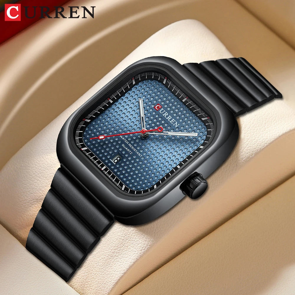 Herrenuhr CURREN Quadrat Business Quarz – Edelstahlarmband Automatische Datumsanzeige