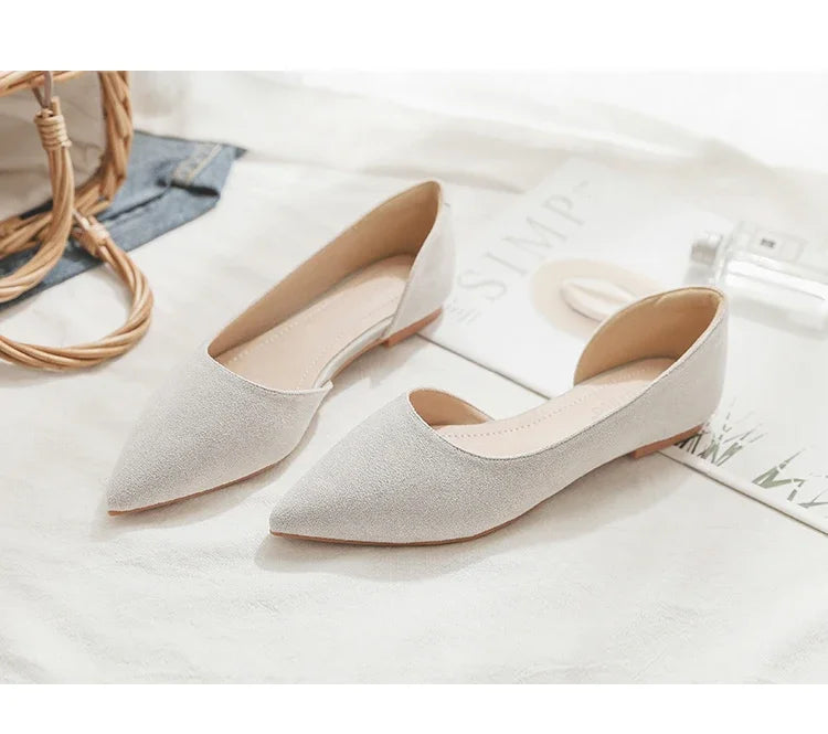 Ballerines Bout Pointu Flock Slip-on 2025 – Talon Plat Couleur Unie Tailles 31 à 46