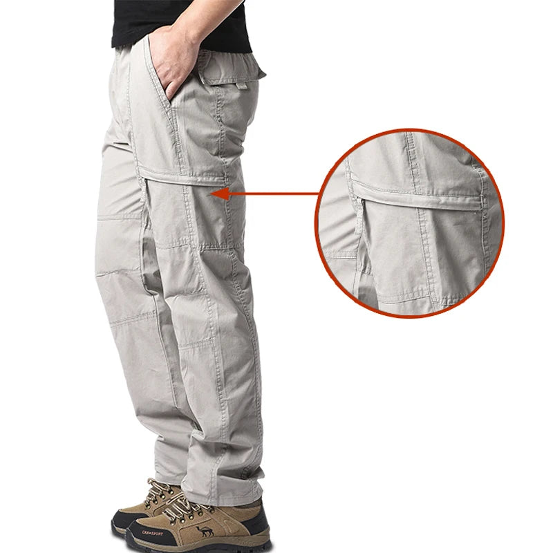 Pantalon Cargo Homme Coton Haute Qualité Multi-Poches Taille Élastique Loose – Casual Outdoor Camping Randonnée Travail Printemps Automne | Mode Homme Tactique