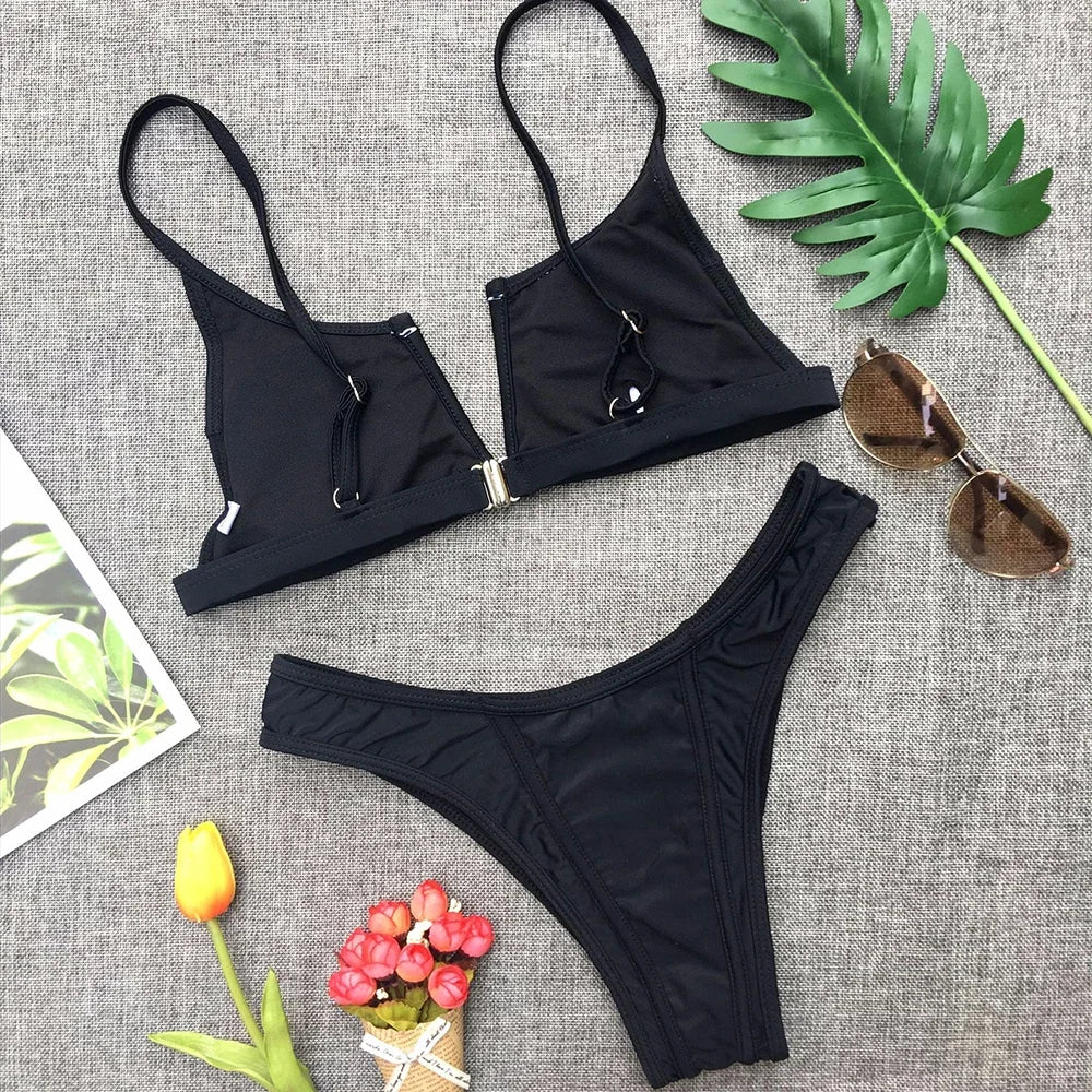 Bikini Femme 2 Pièces Denim Effet Jeans Tanga V Push-Up – Maillot de Bain Sexy Été & Plage