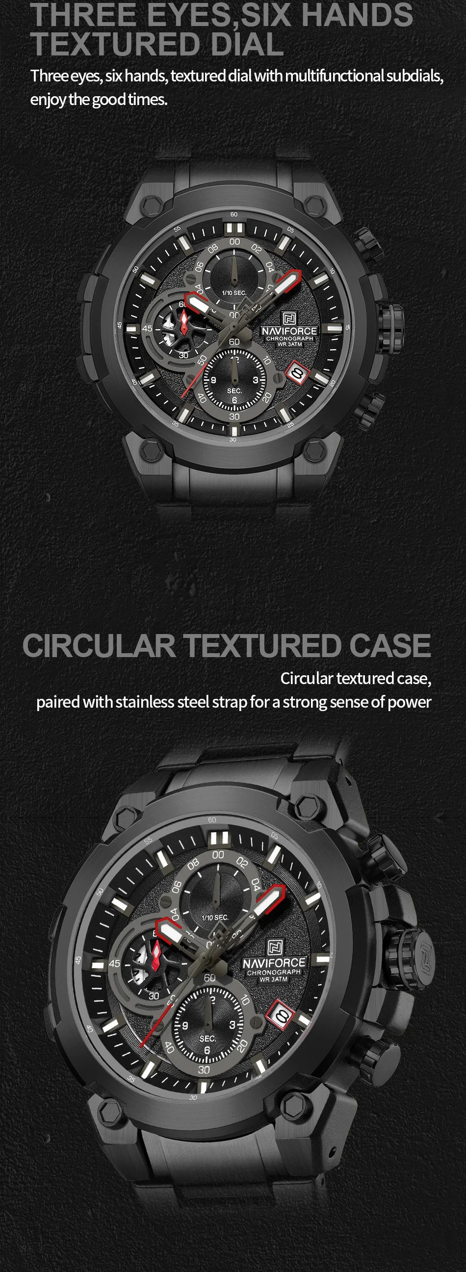 Montre Homme NAVIFORCE Chronographe Sport Militaire Calendrier Quartz – Étanche Fashion