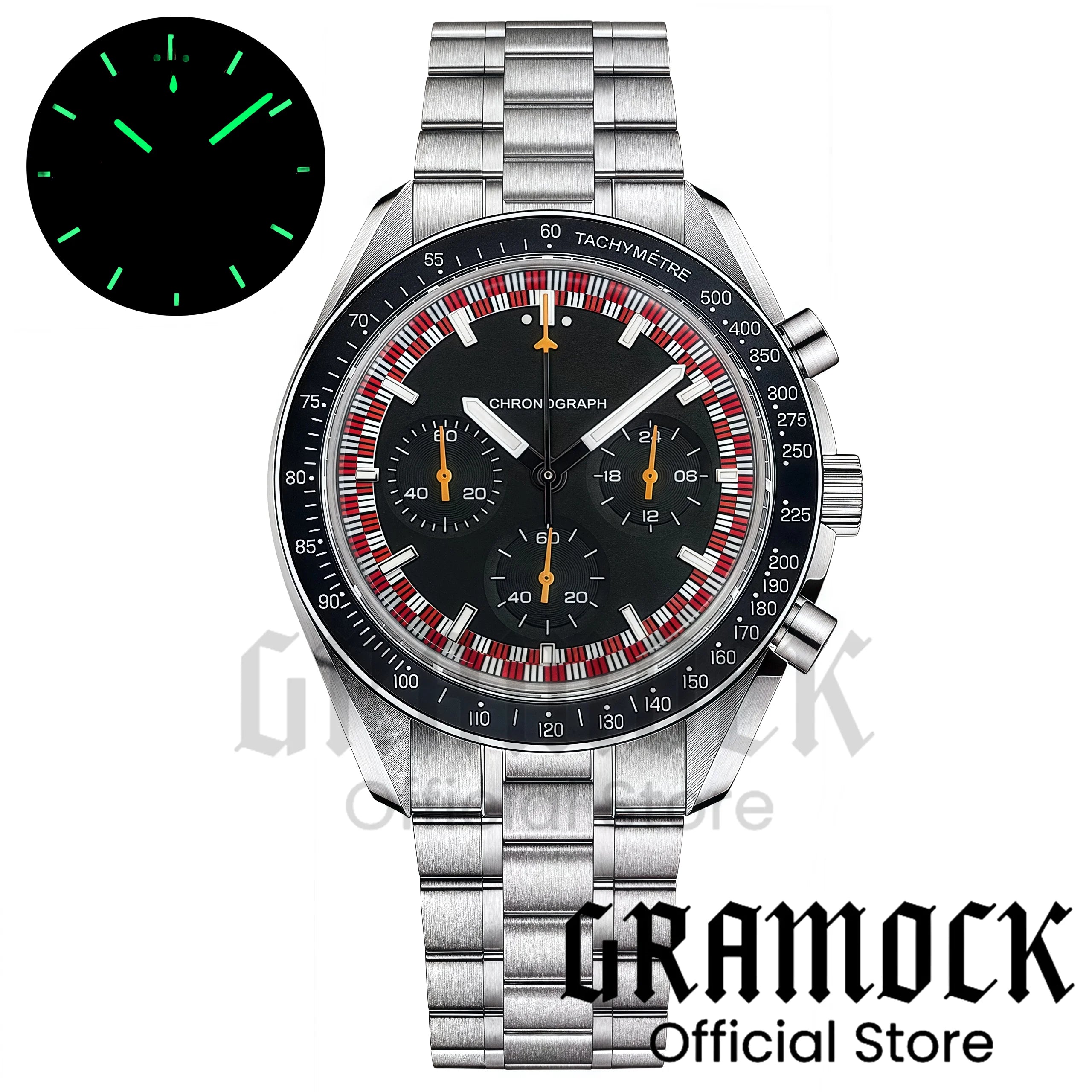 Montre Homme Gramock 40mm Quartz Moon Chronographe – Cadran Lumineux Acier Verre Minéral