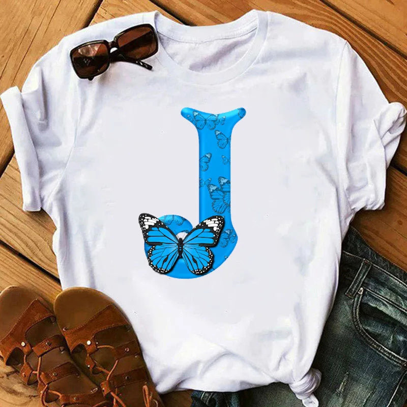 T-Shirt Oversize Femme Imprimé Papillon & Lettres Manches Courtes – Style Harajuku Graphic | Tendance Été