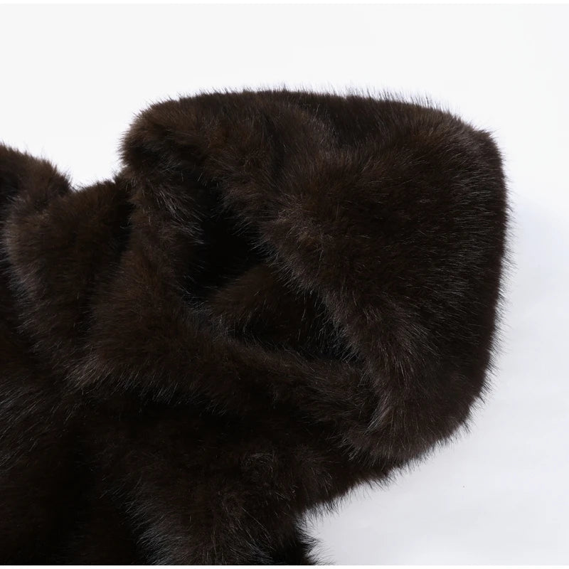 Manteau Fourrure Synthétique à Capuche Femme – Pull Oversize Chaud Marron | Mode Streetwear Automne Hiver