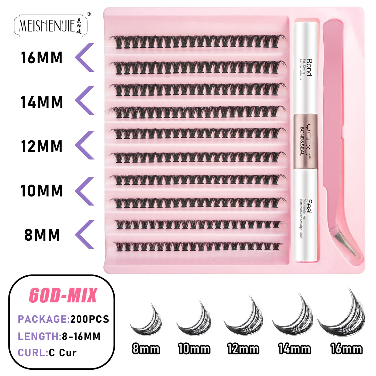 Kit Extension Cils DIY 160-200 Pcs – Cils Individuels Cluster avec Colle & Scellant | Faux Cils Maquillage