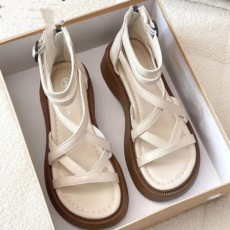 Sandales Romaines Vertes Talon Moyen Plateforme Zip 2025 – Respirantes Fashion Été