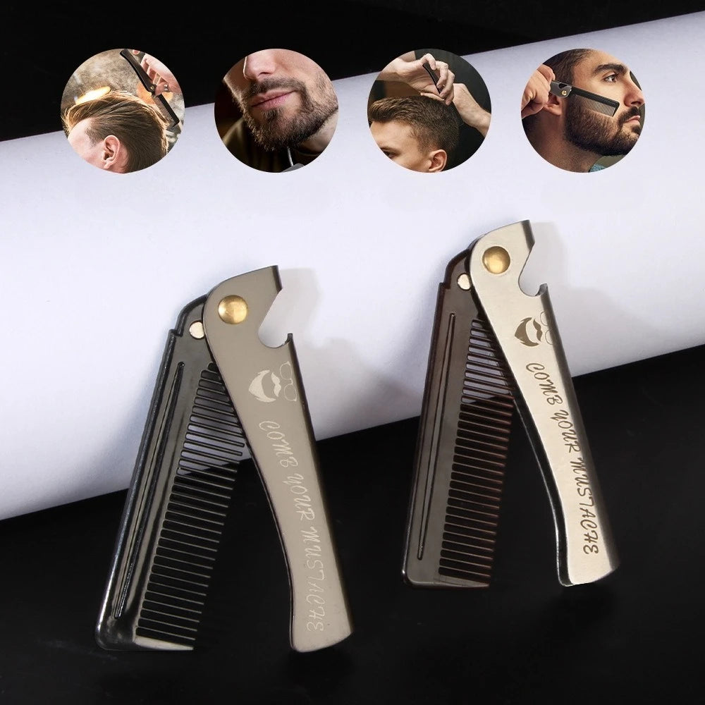 Peigne Pliable Barbe Moustache Massage – Brosse Cheveux Pocket Clip Fait Main Unisexe