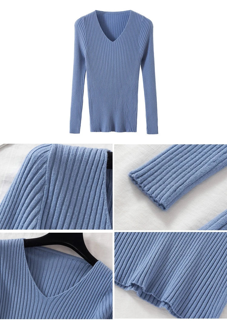Pull Femme Col V Tricoté Manches Longues Casual Uni Basique – Sweater Chaud Confortable Automne Hiver | Mode Intemporelle