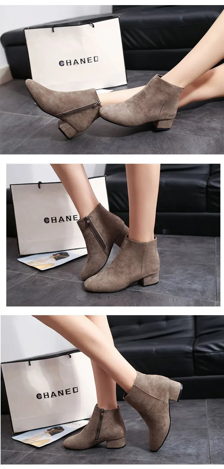 Bottines Suède Chunky Heel Snow Goth Femme – Mi-Talon Tendance Walking Élégant Automne