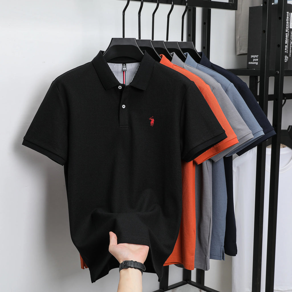 Polo Homme 100% Coton Pur Broderie 3D Manches Courtes Été Fashion Confortable Élégant | Polo Coton Broderie 3D Premium