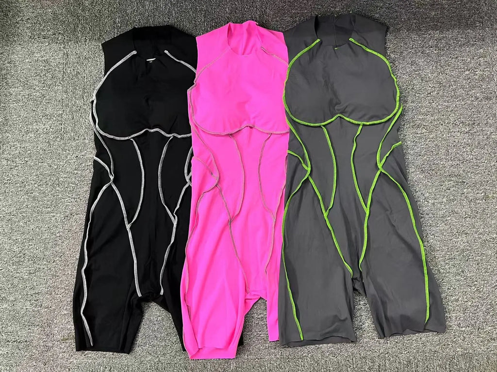 Bodysuit Yoga Push-Up Rembourré Bicolore - Combinaison Short V Butt Gainante Gym & Fitness Femme