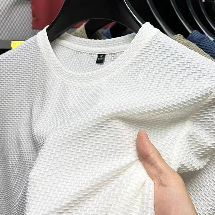 T-Shirt Homme Manches Courtes Maille Bambou Soie Glacée Ultra-Fraîche – Slim Casual Été Respirant Élastique | Mode Homme Premium