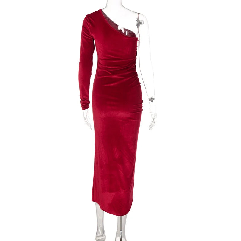 Elegantes Damen Samt Midi-Kleid Langarm Bodycon Schlitz Bleistift Abendkleid – Schickes Outfit Frühling Herbst | Glamour