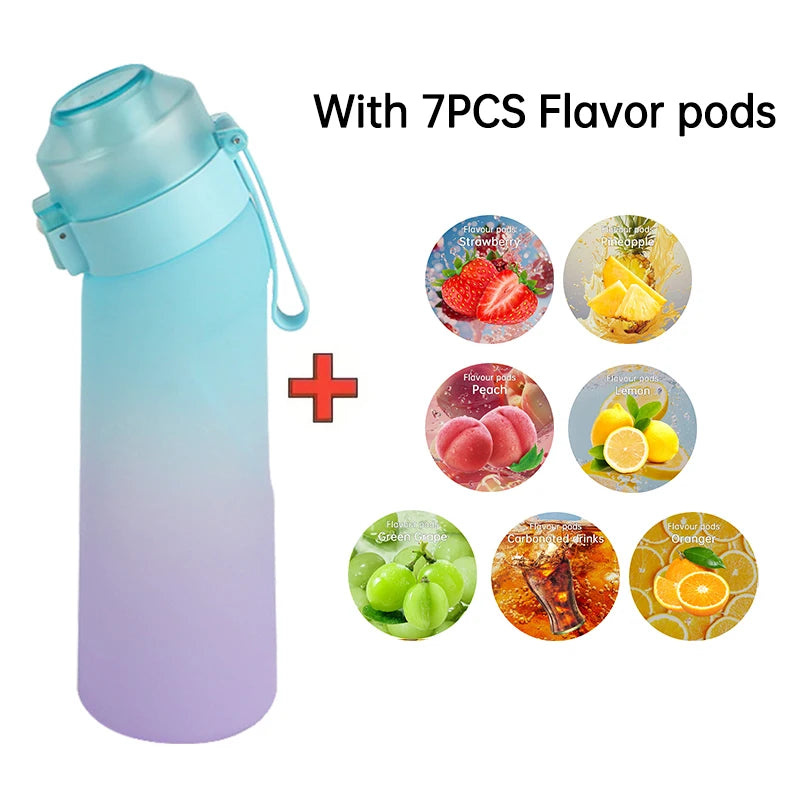 Gourde Aromatisée LUSQI Air + 7 Anneaux Saveurs Inclus – Tritan Sans BPA | Paille Sport & Fitness | Hydratation Savoureuse Outdoor