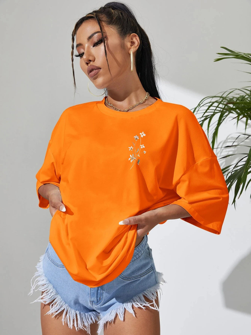 T-Shirt Femme Coton Imprimé Fleurs Manches Courtes Ample Doux Respirant – Top Casual Confortable | Street Style