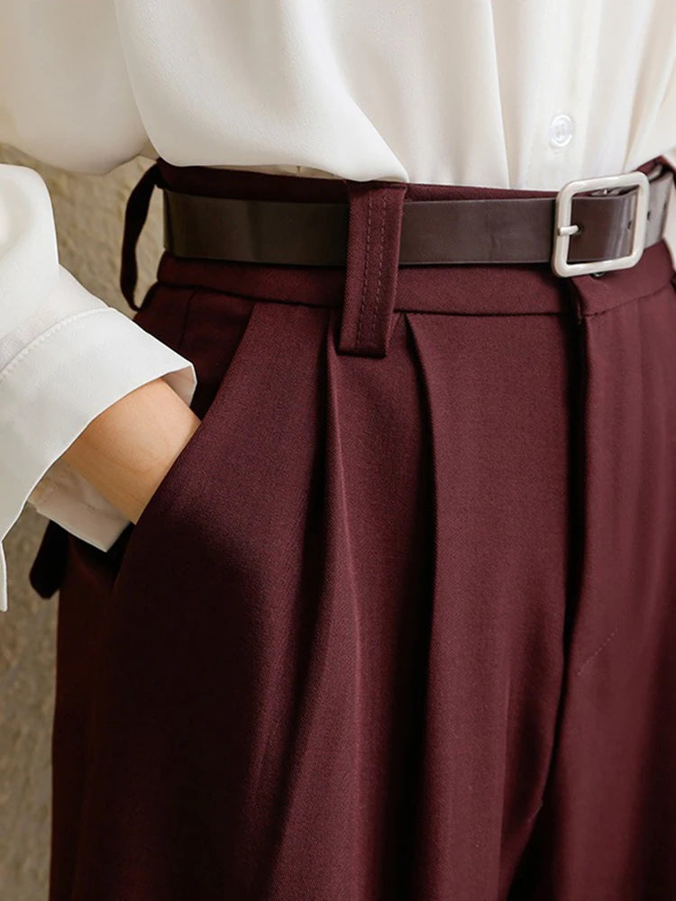 Pantalon Femme Large Taille Haute Élégant Poches Bureau – Bordeaux Noir Gris | Mode Chic & Tendance