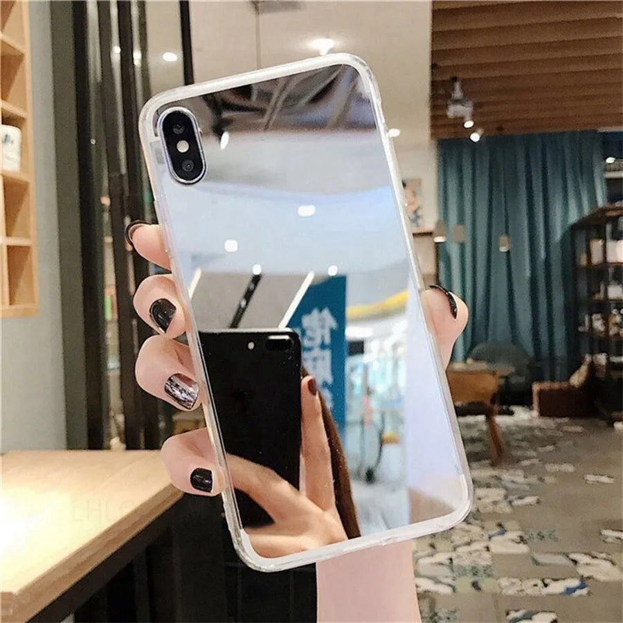 Coque Silicone Miroir Maquillage Bling iPhone – Compatible 7 8 X XR XS 11 12 13 14 15 Pro Max | Protection TPU