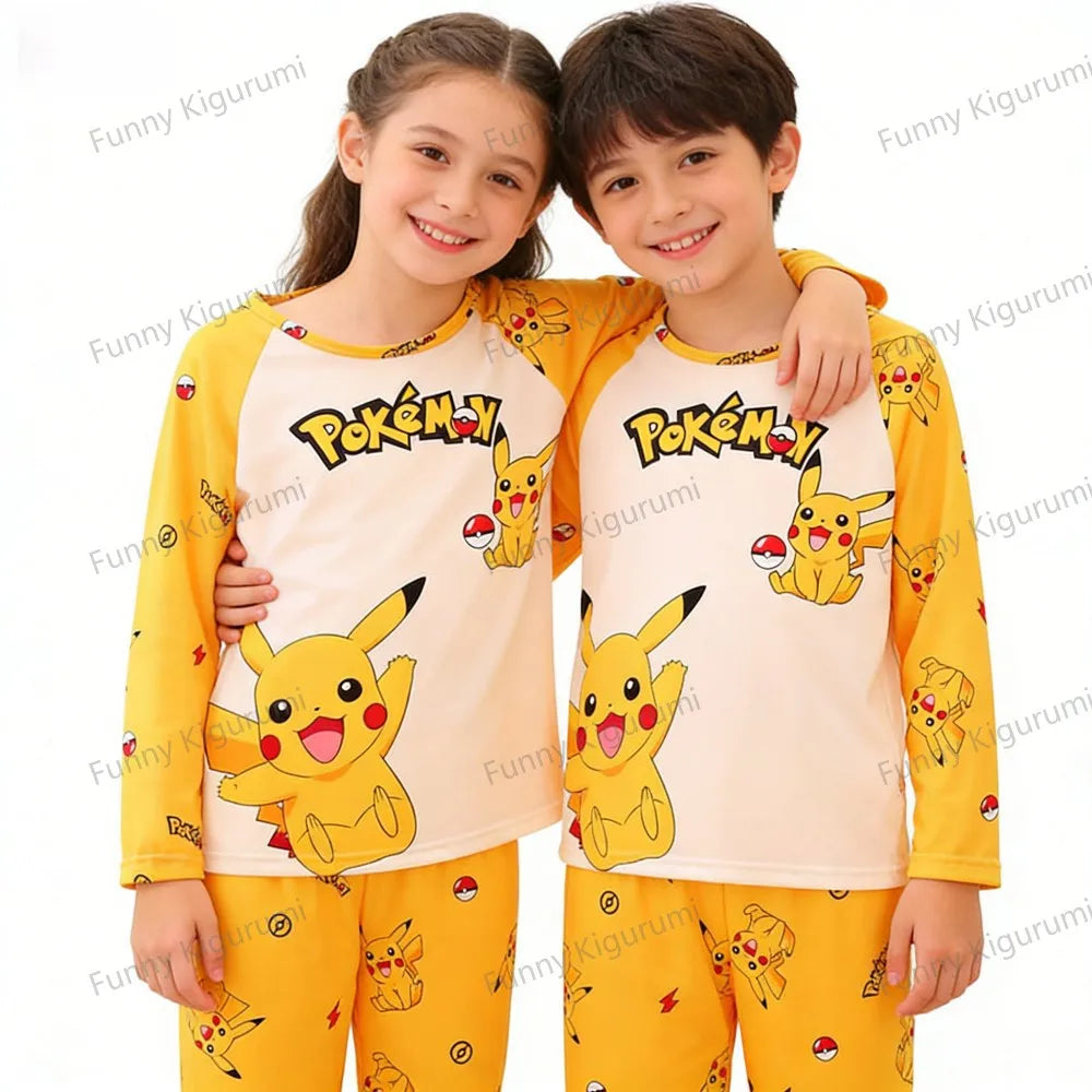 Pyjama Enfant Cartoon Pikachu – Ensemble 2 Pièces Manches Longues Garçon Fille 3-13 Ans